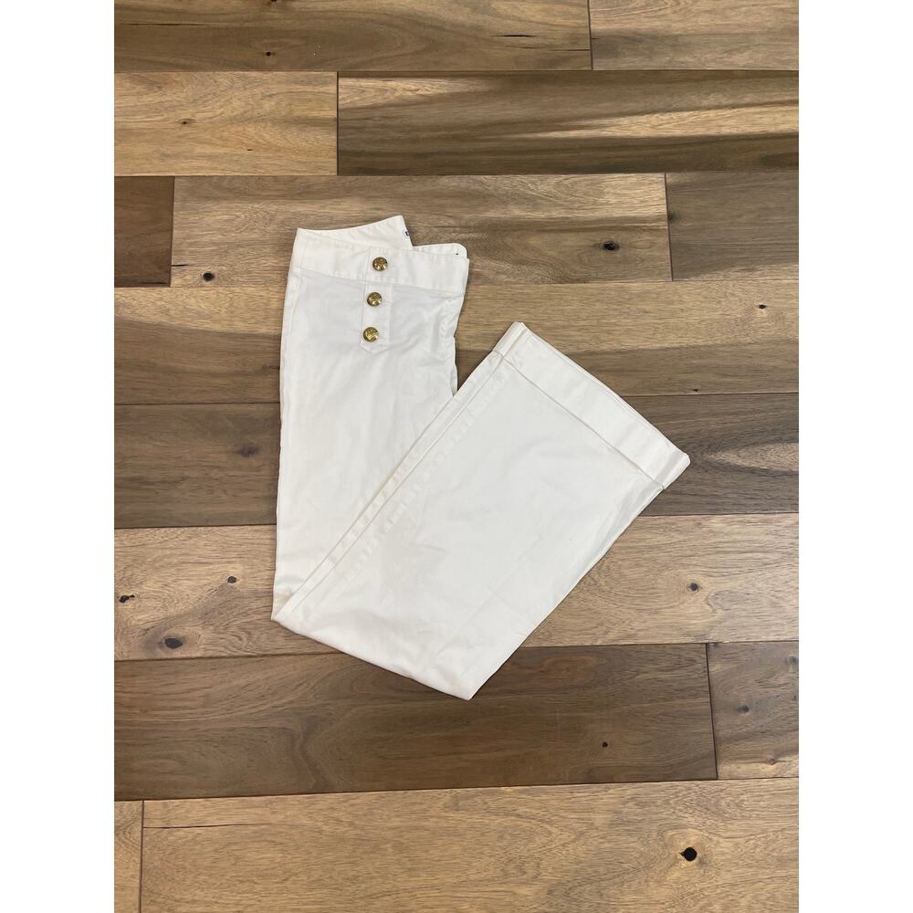 Express White Sailor Pants Size 4R Gold Button Flare Leg Cotton